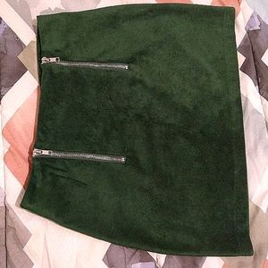 F21 Dark green/emerald faux suede double zipper Mini Skirt (S)